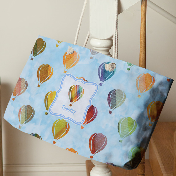 Watercolor Hot Air Balloons Large Rope Tote - Life Style
