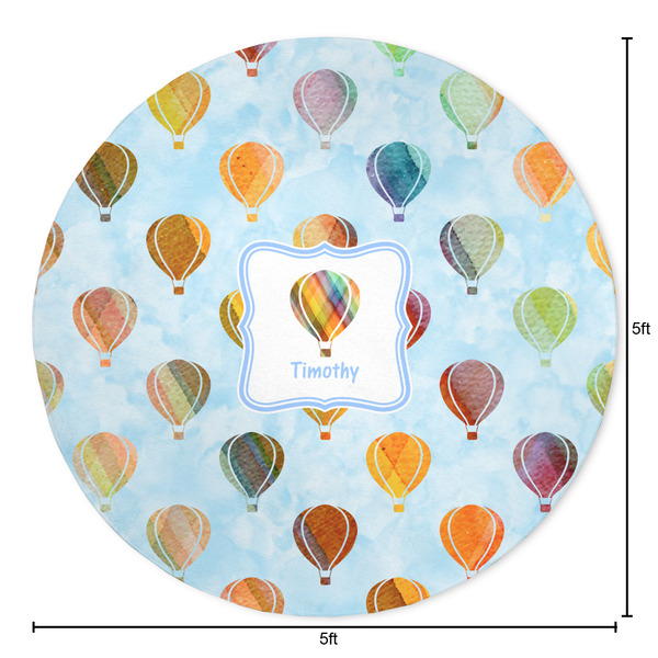 Watercolor Hot Air Balloons Round Area Rug - Size