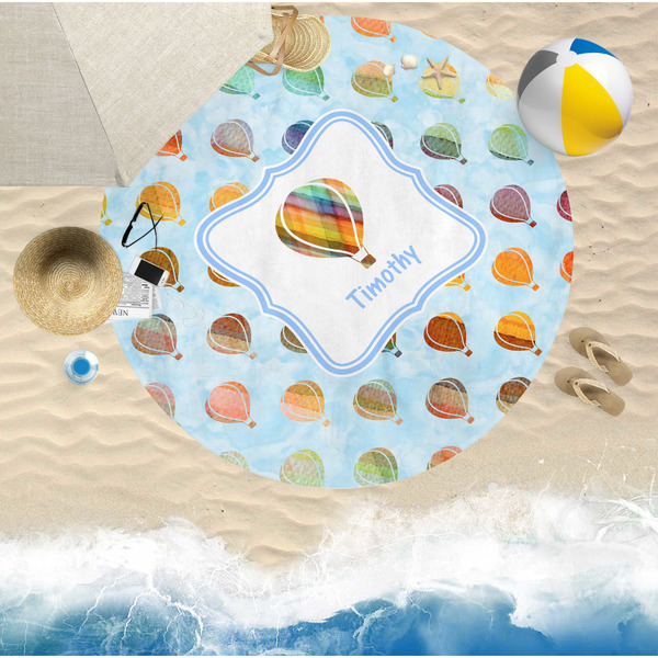 Watercolor Hot Air Balloons Round Beach Towel Lifestyle