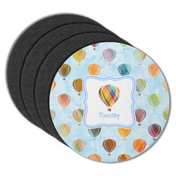 Watercolor Hot Air Balloons Round Rubber Backed Coasters - Set of 4 (Personalized)