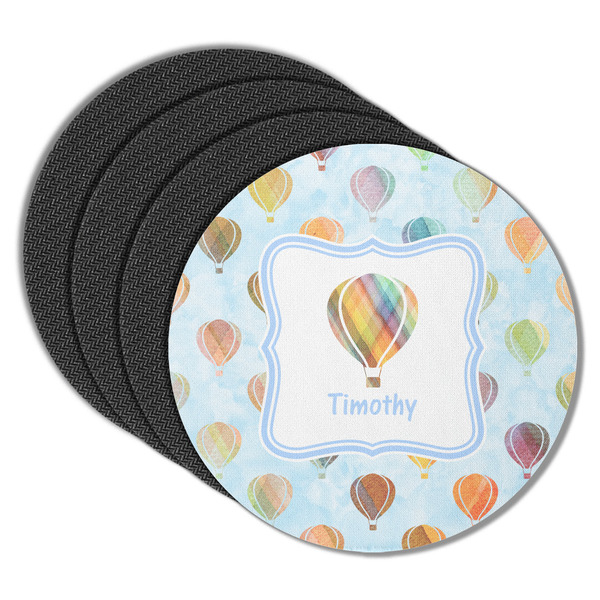 Custom Watercolor Hot Air Balloons Round Rubber Backed Coasters - Set of 4 (Personalized)