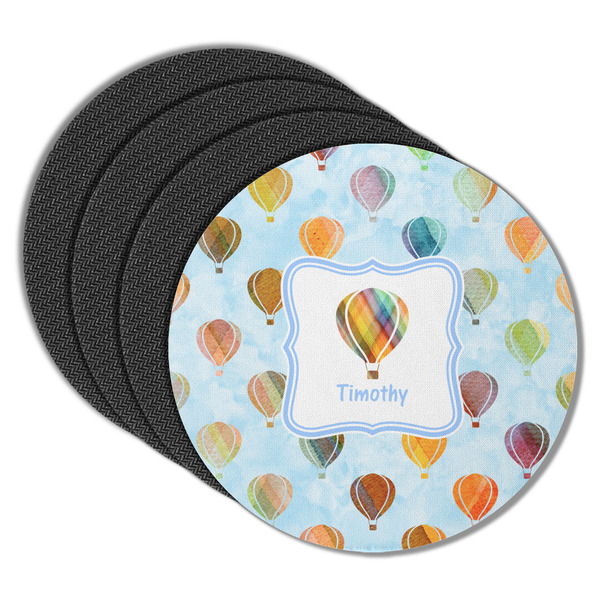 Watercolor Hot Air Balloons Round Coaster Rubber Back - Main