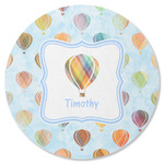 Watercolor Hot Air Balloons Round Rubber Backed Coaster (Personalized)