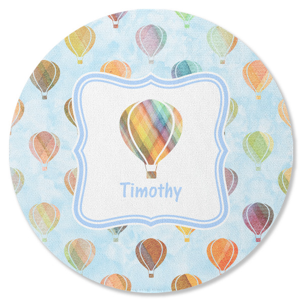Custom Watercolor Hot Air Balloons Round Rubber Backed Coaster (Personalized)