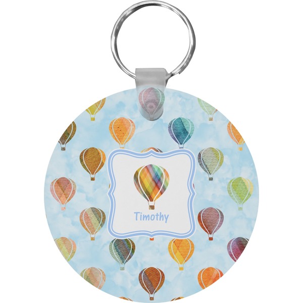 Custom Watercolor Hot Air Balloons Round Plastic Keychain (Personalized)