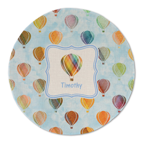 Custom Watercolor Hot Air Balloons Round Linen Placemat (Personalized)