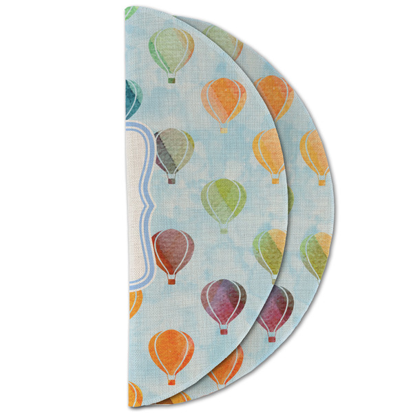 Watercolor Hot Air Balloons Round Linen Placemats - HALF FOLDED (double sided)