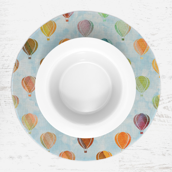 Watercolor Hot Air Balloons Round Linen Placemats - LIFESTYLE (single)