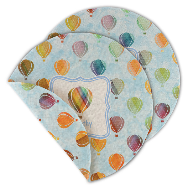 Custom Watercolor Hot Air Balloons Round Linen Placemat - Double Sided (Personalized)