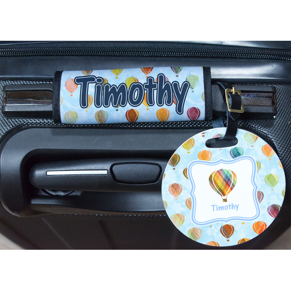 Watercolor Hot Air Balloons Round Luggage Tag & Handle Wrap - In Context