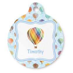 Watercolor Hot Air Balloons Round Pet ID Tag (Personalized)