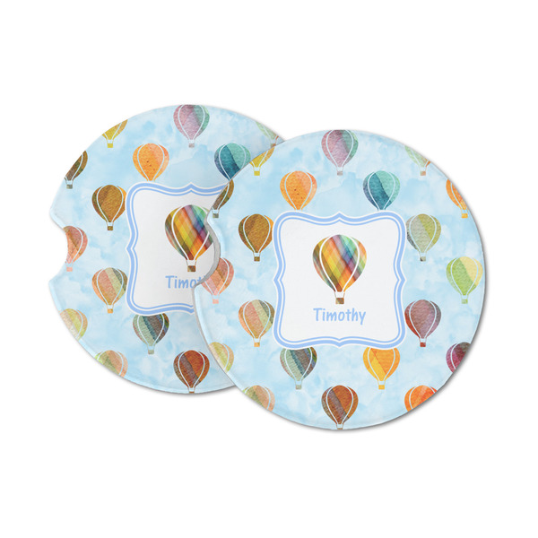 Custom Watercolor Hot Air Balloons Sandstone Car Coasters (Personalized)