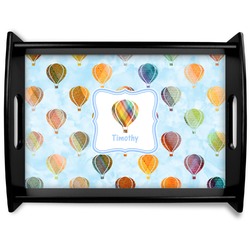 Watercolor Hot Air Balloons Black Wooden Tray - Large (Personalized)