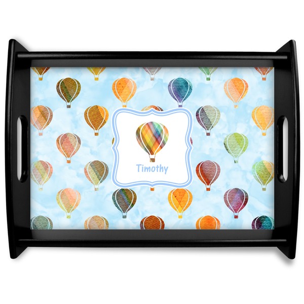Custom Watercolor Hot Air Balloons Black Wooden Tray - Large (Personalized)