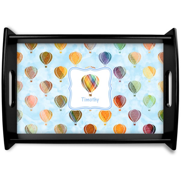 Custom Watercolor Hot Air Balloons Black Wooden Tray - Small (Personalized)