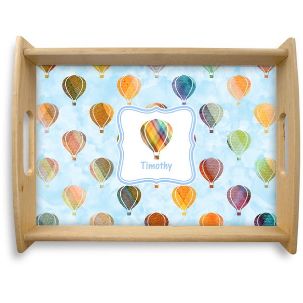 Custom Watercolor Hot Air Balloons Natural Wooden Tray - Large (Personalized)