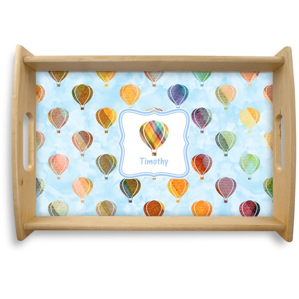 Custom Watercolor Hot Air Balloons Natural Wooden Tray - Small (Personalized)