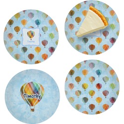Watercolor Hot Air Balloons Set of 4 Glass Appetizer / Dessert Plate 8" (Personalized)