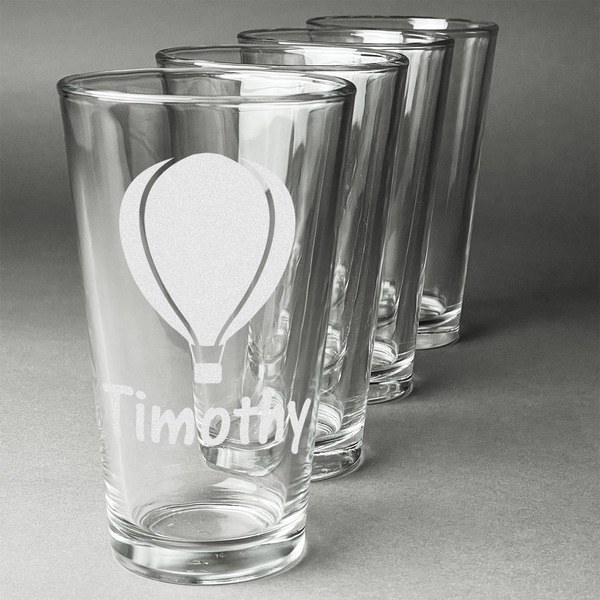 Custom Watercolor Hot Air Balloons Pint Glasses - Engraved (Set of 4) (Personalized)