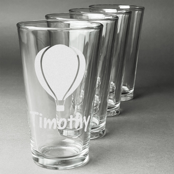 Watercolor Hot Air Balloons Set of Four Engraved Pint Glasses - Set View