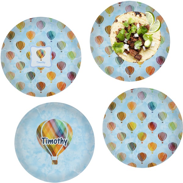 Custom Watercolor Hot Air Balloons Set of 4 Glass Lunch / Dinner Plate 10" (Personalized)