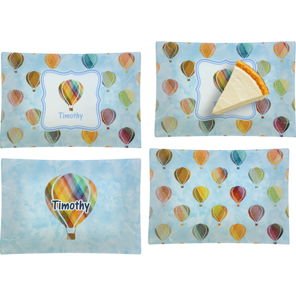 Watercolor Hot Air Balloons Set of Rectangular Appetizer / Dessert Plates