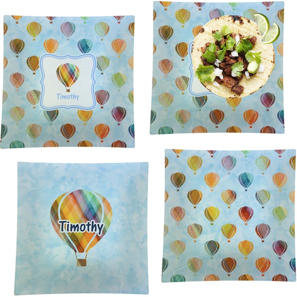 Watercolor Hot Air Balloons Set of Square Dinner Plates