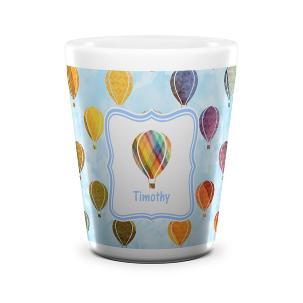 Custom Watercolor Hot Air Balloons Ceramic Shot Glass - 1.5 oz - White - Set of 4 (Personalized)