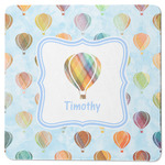 Watercolor Hot Air Balloons Square Rubber Backed Coaster (Personalized)
