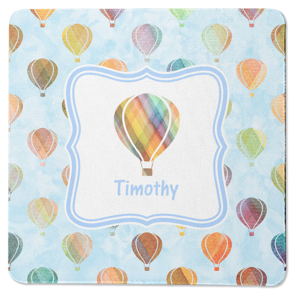 Custom Watercolor Hot Air Balloons Square Rubber Backed Coaster (Personalized)