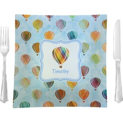 Watercolor Hot Air Balloons 9.5" Glass Square Lunch / Dinner Plate- Single or Set of 4 (Personalized)