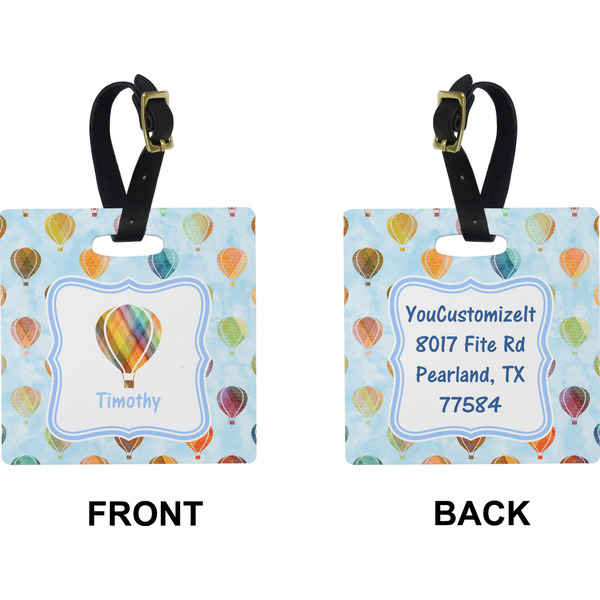 Watercolor Hot Air Balloons Square Luggage Tag (Front + Back)