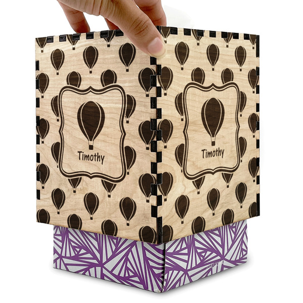 Watercolor Hot Air Balloons Square Tissue Box Covers - Wood - with box