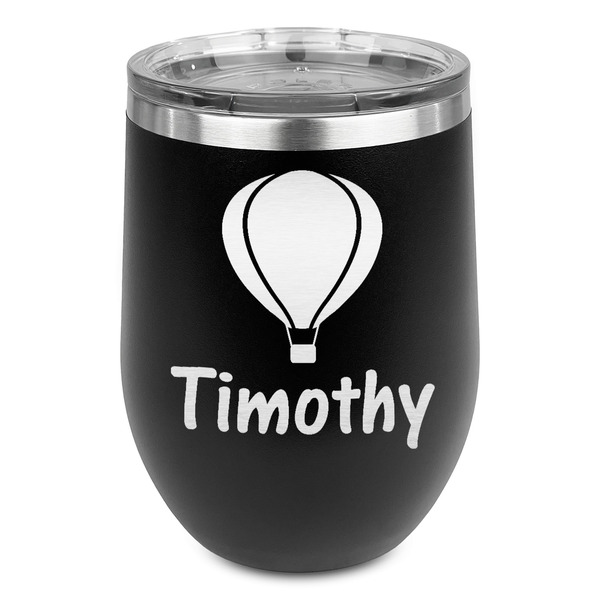 Custom Watercolor Hot Air Balloons Stemless Stainless Steel Wine Tumbler - Black - Single Sided (Personalized)