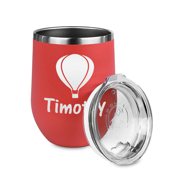 Watercolor Hot Air Balloons Stainless Wine Tumblers - Coral - Double Sided - Alt View