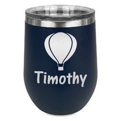 Watercolor Hot Air Balloons Stemless Stainless Steel Wine Tumbler - Navy - Double Sided (Personalized)