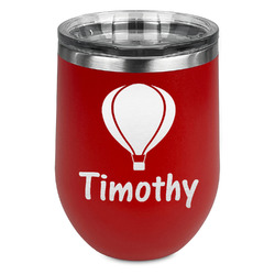 Watercolor Hot Air Balloons Stemless Stainless Steel Wine Tumbler - Red - Double Sided (Personalized)