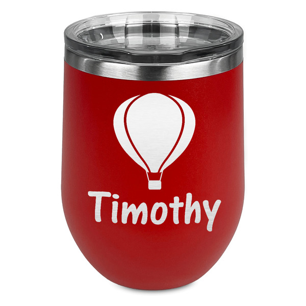 Custom Watercolor Hot Air Balloons Stemless Stainless Steel Wine Tumbler - Red - Single Sided (Personalized)