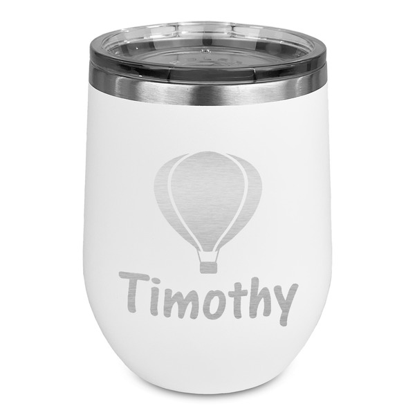 Custom Watercolor Hot Air Balloons Stemless Stainless Steel Wine Tumbler - White - Single Sided (Personalized)