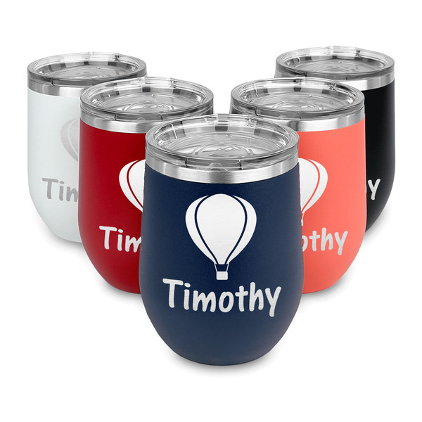 Watercolor Hot Air Balloons Steel Wine Tumblers Multiple Colors