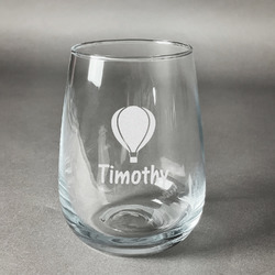 Watercolor Hot Air Balloons Stemless Wine Glass (Single) (Personalized)