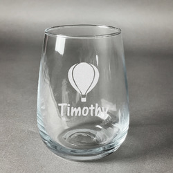 Watercolor Hot Air Balloons Stemless Wine Glass - Engraved (Personalized)