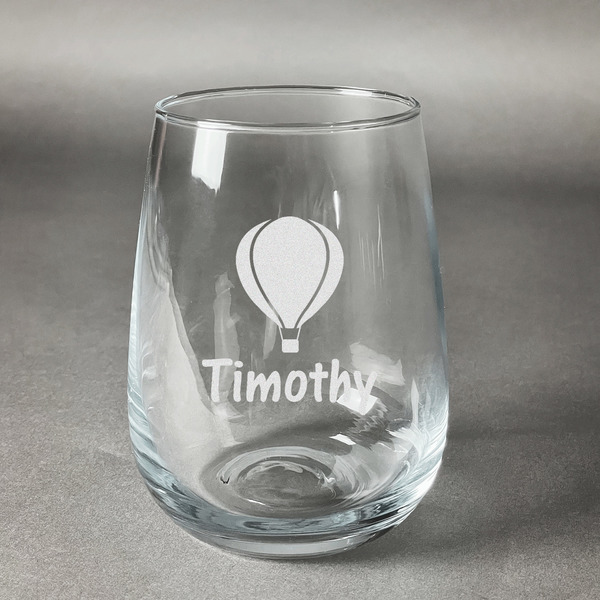 Custom Watercolor Hot Air Balloons Stemless Wine Glass - Engraved (Personalized)