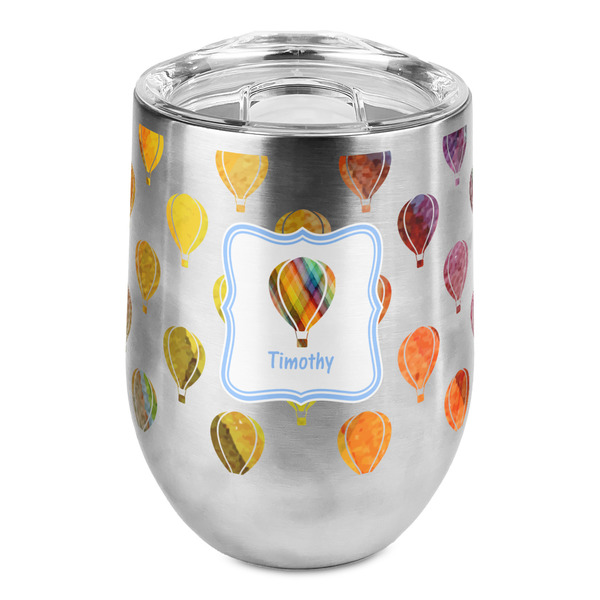 Custom Watercolor Hot Air Balloons Stemless Wine Tumbler - Full Print (Personalized)