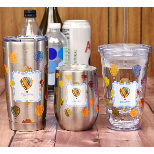 Watercolor Hot Air Balloons Stemless Wine Tumbler - Full Print - In Context