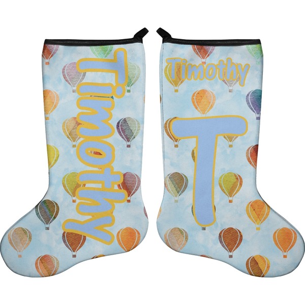 Custom Watercolor Hot Air Balloons Holiday Stocking - Double-Sided - Neoprene (Personalized)