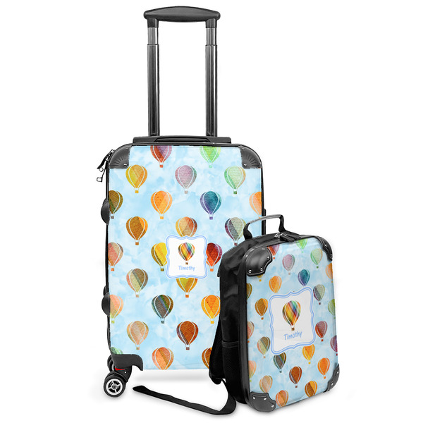Custom Watercolor Hot Air Balloons Kids 2-Piece Luggage Set - Suitcase & Backpack (Personalized)