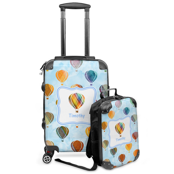 Custom Watercolor Hot Air Balloons Kids 2-Piece Luggage Set - Suitcase & Backpack (Personalized)
