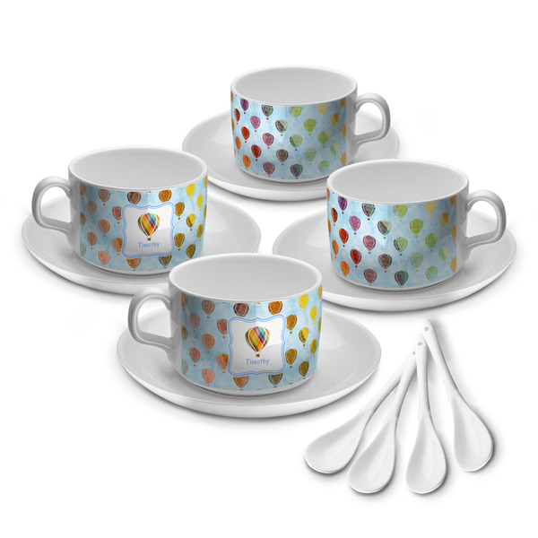 Custom Watercolor Hot Air Balloons Tea Cup - Set of 4 (Personalized)