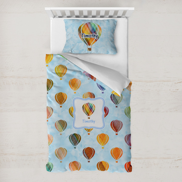 Custom Watercolor Hot Air Balloons Toddler Bedding Set - With Pillowcase (Personalized)
